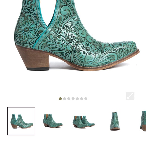 myra Shoes - Myra Bag Turquoise Tooled Leather Floral Ankle Boots